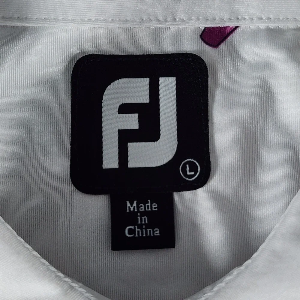 FootJoy Mens Large White Purple Cocktail Print Golf Polo Shirt Kiln Creek‎ Golf